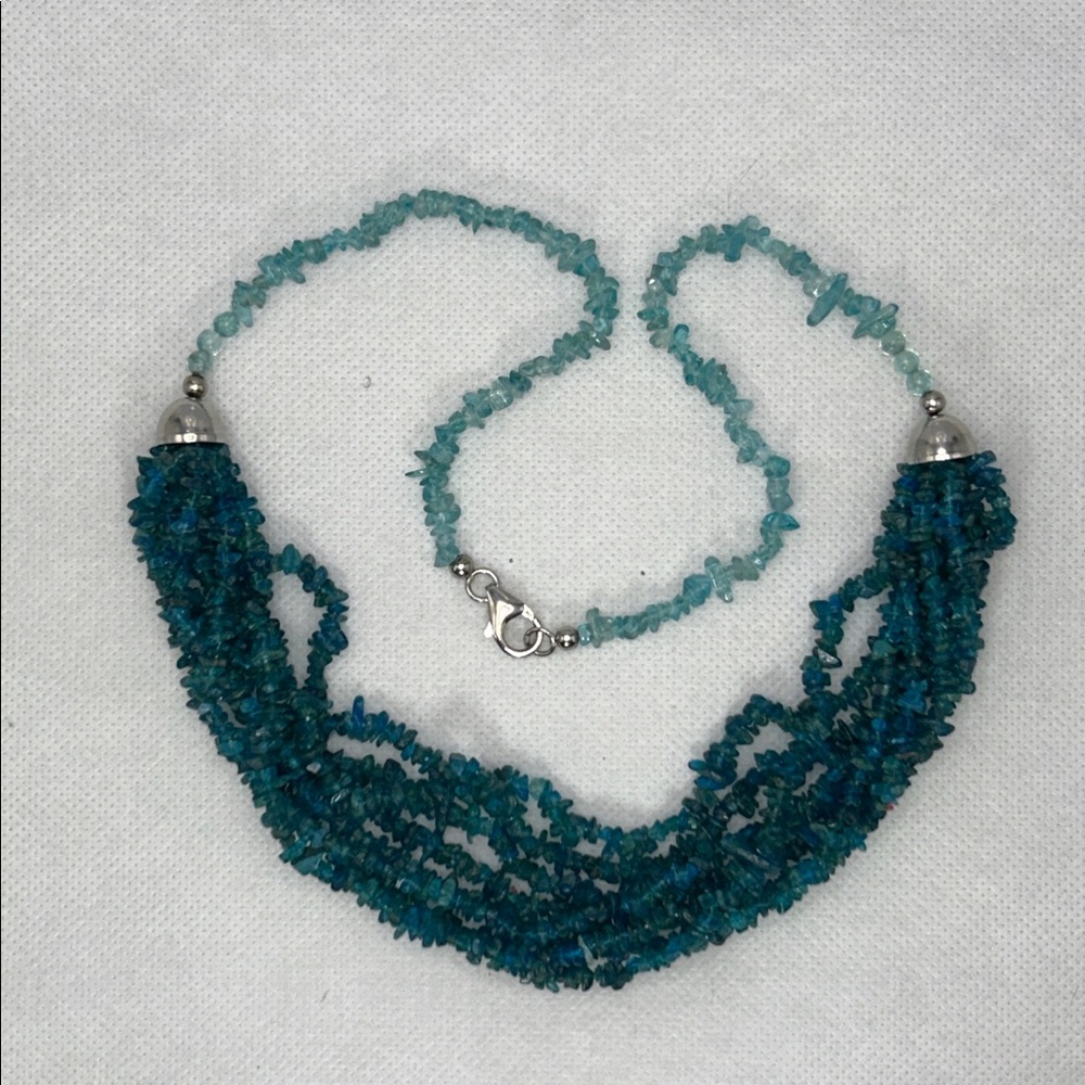 NWOT Artisan Handmade Genuine Blue Apatite Gemstone Sterling Silver Necklace